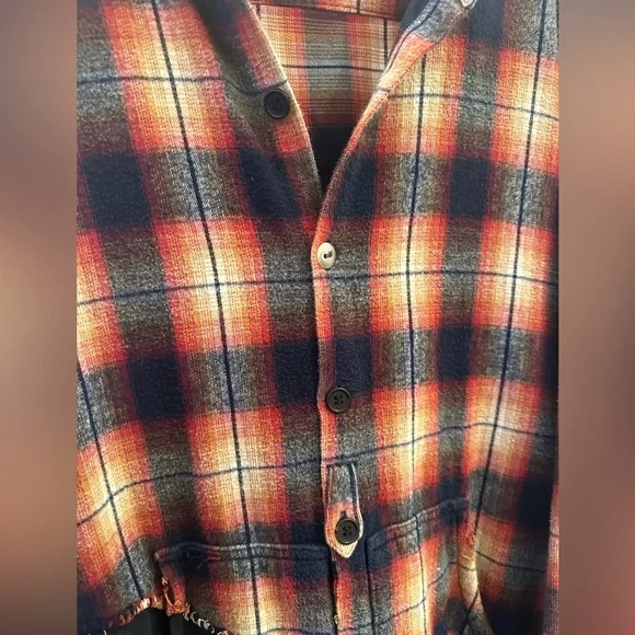 Greg Lauren - Birdwell Panelled Distressed Checked Cotton-Flannel & Nylon Shirt - Picture 13 of 15